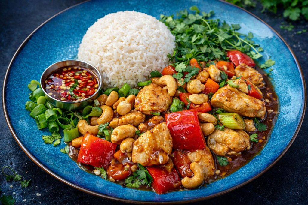 Thaise chicken cashewnuts met kip, paprika en cashewnoten en Nam Phrik saus