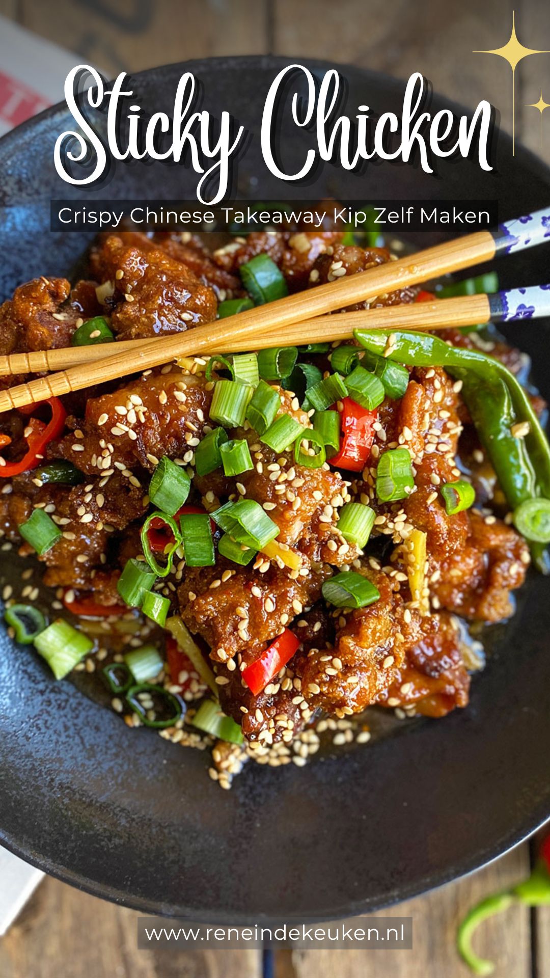 Crispy General Tso’s Chicken with sticky sauce and sesame