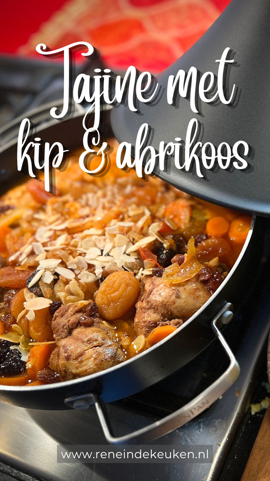 Moroccan chicken tagine with apricots, prunes and almonds served with couscous