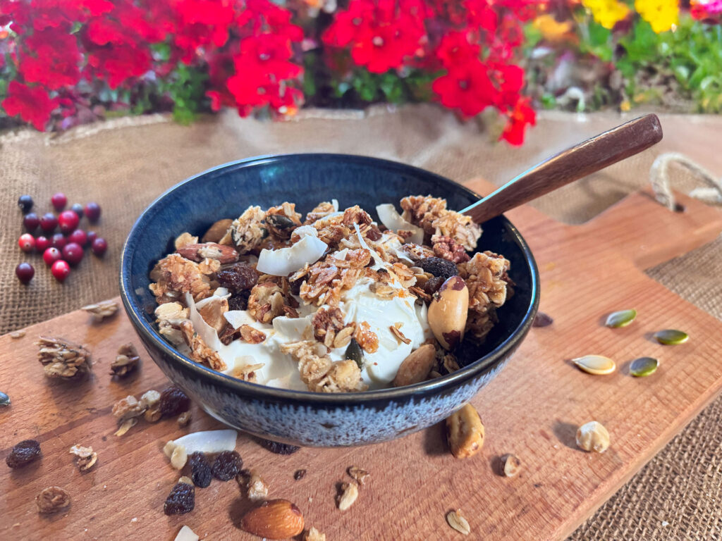 Homemade granola met noten, zaden, kokos en honing