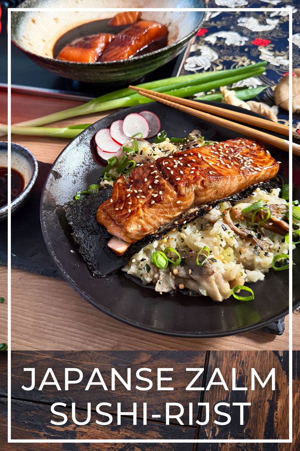 Japanese salmon with nori and oyster mushroom sushi rice