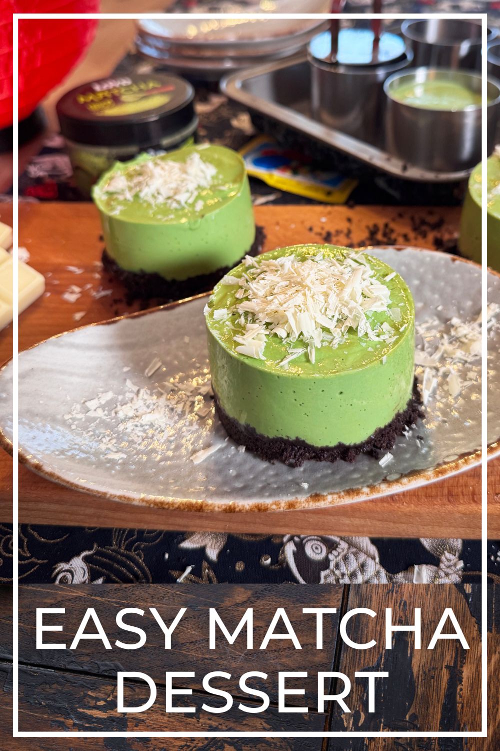 Japanese matcha mini cheesecakes with white chocolate topping