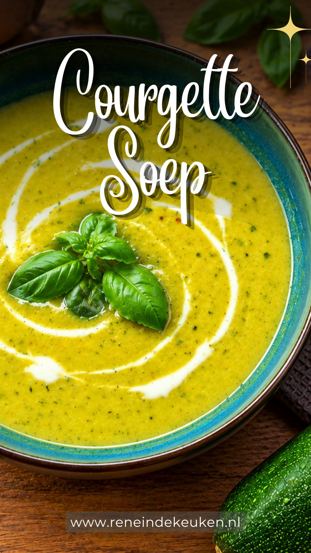 Courgette soup with curry, yogurt, and fresh basil