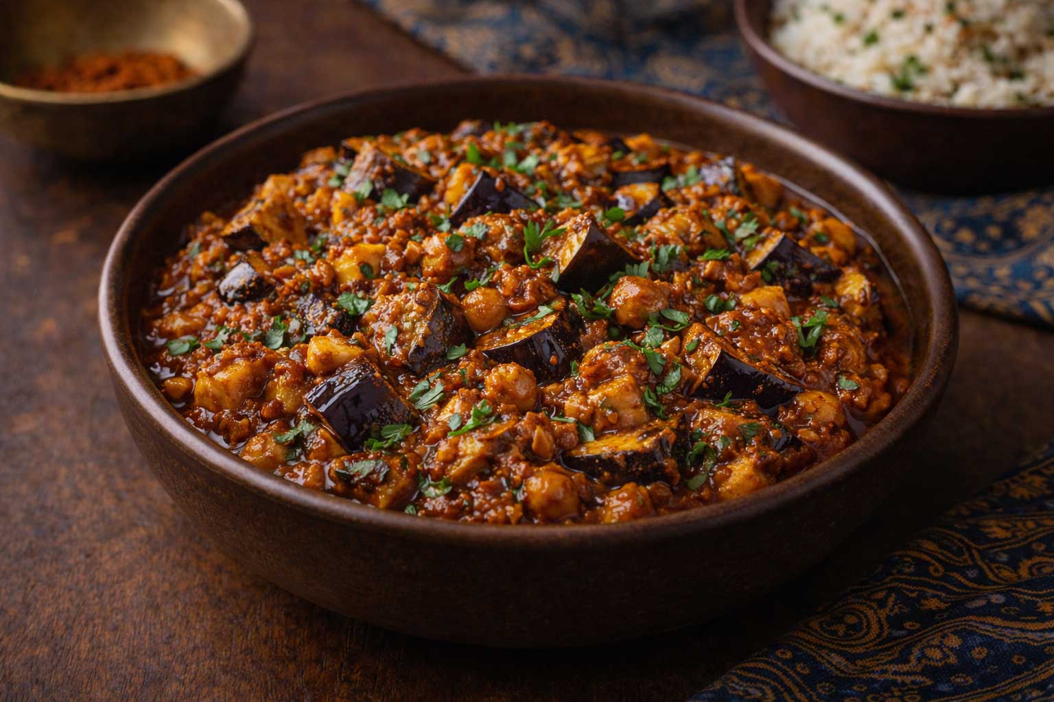 Brinjal Bhaji (aubergine in kruidencurry)