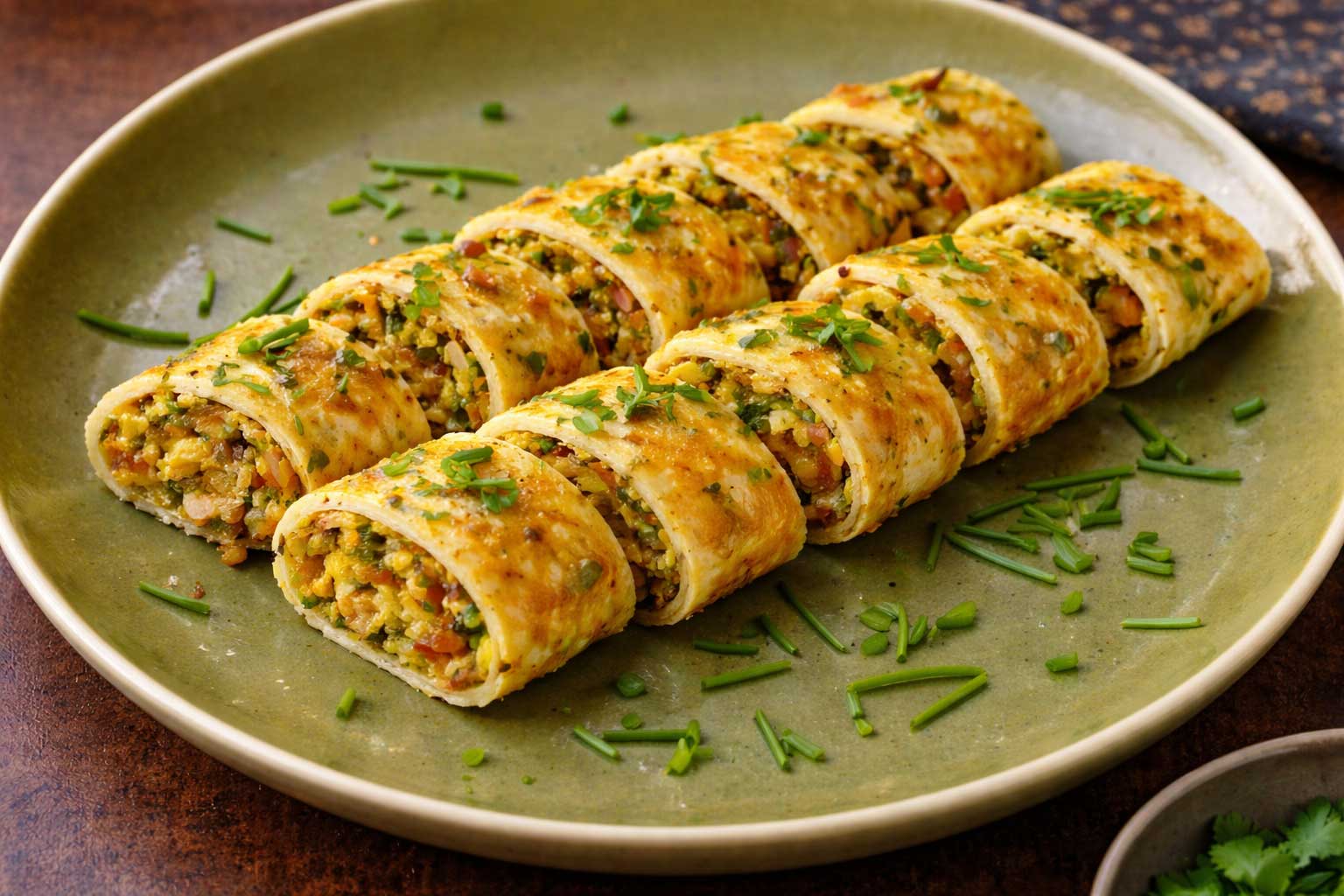 Indian Omelet rolletjes (gekruide omeletrolletjes)