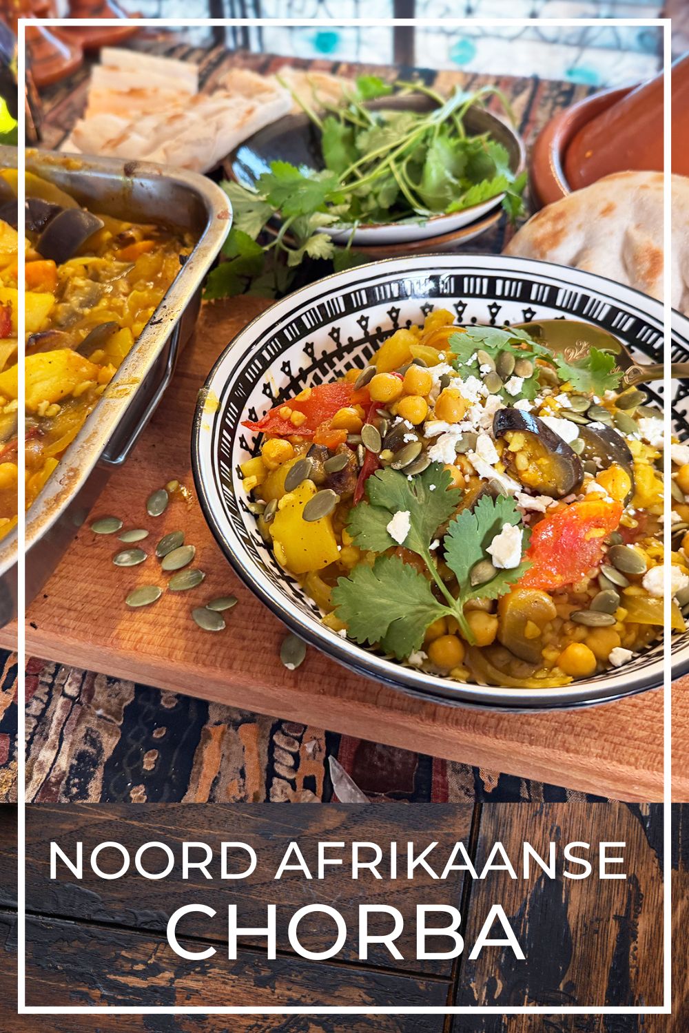 North African chorba inspired oven bake with bulgur and chickpeas.