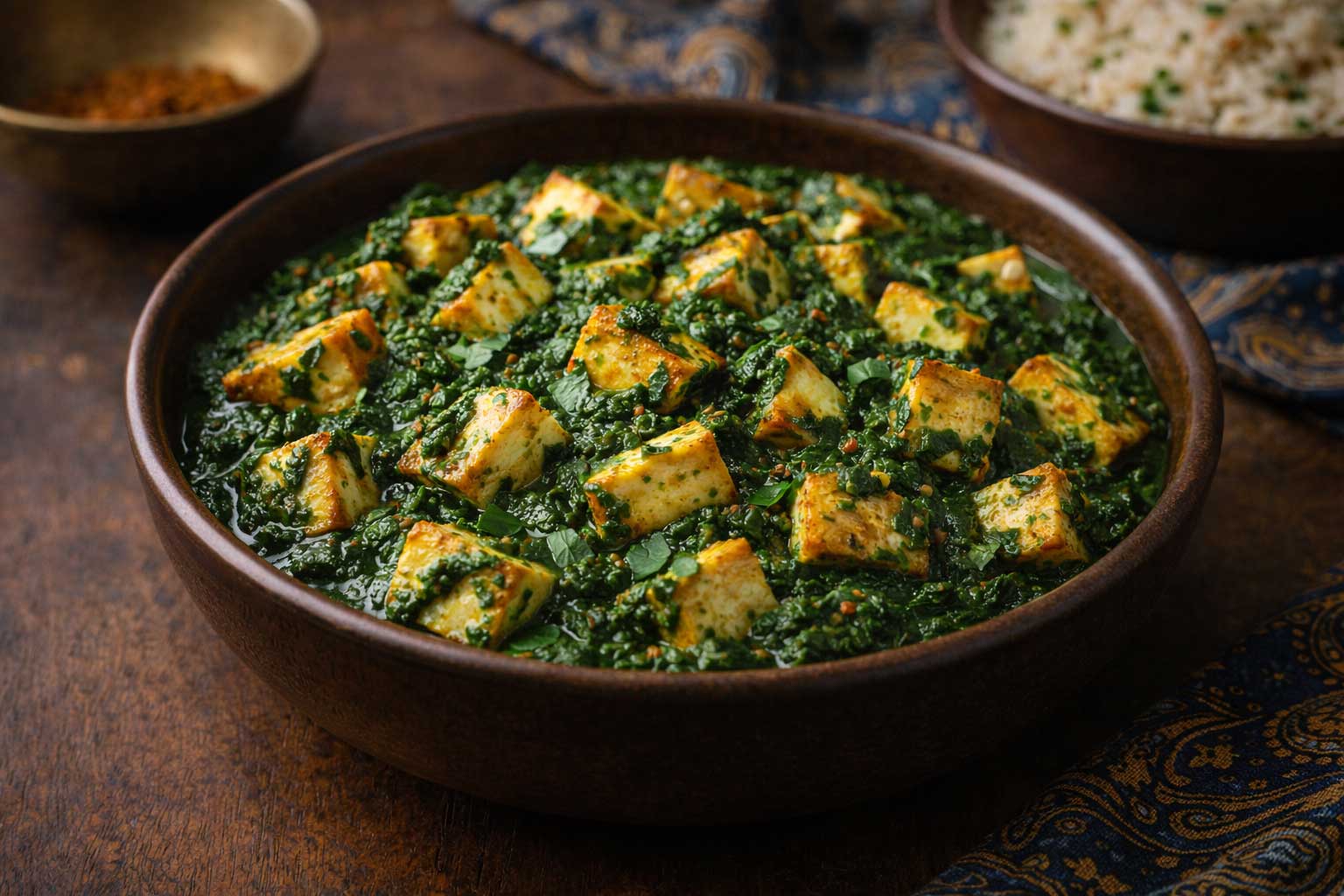 Saag Paneer (Pittig rund- of varkensvlees)