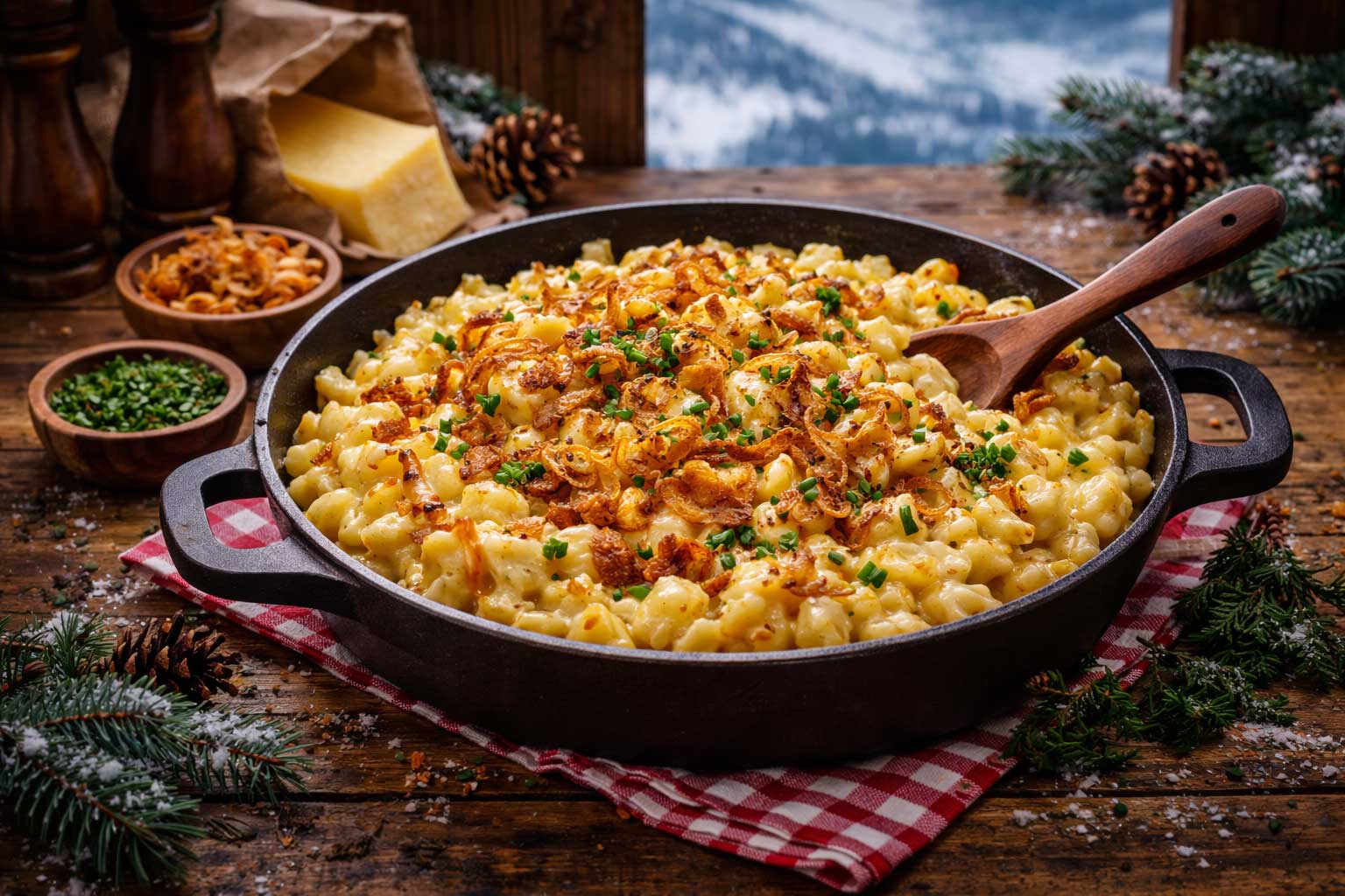 Käsespätzle (pasta met gesmolten kaas)