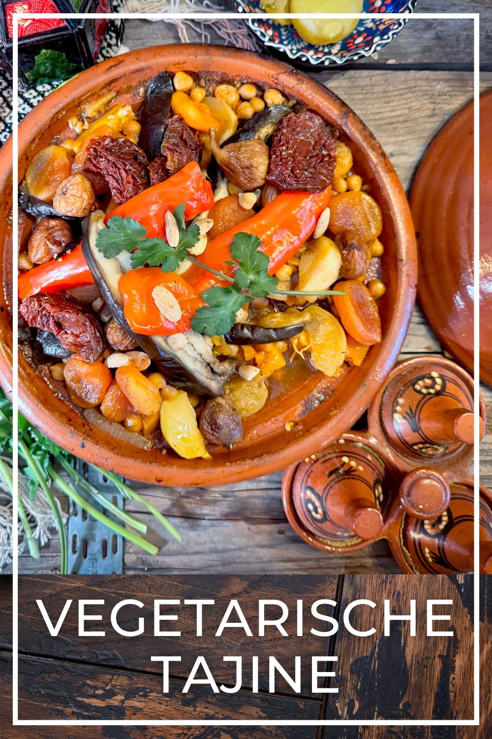 Vegetarian Moroccan tagine with pumpkin and chickpeas.