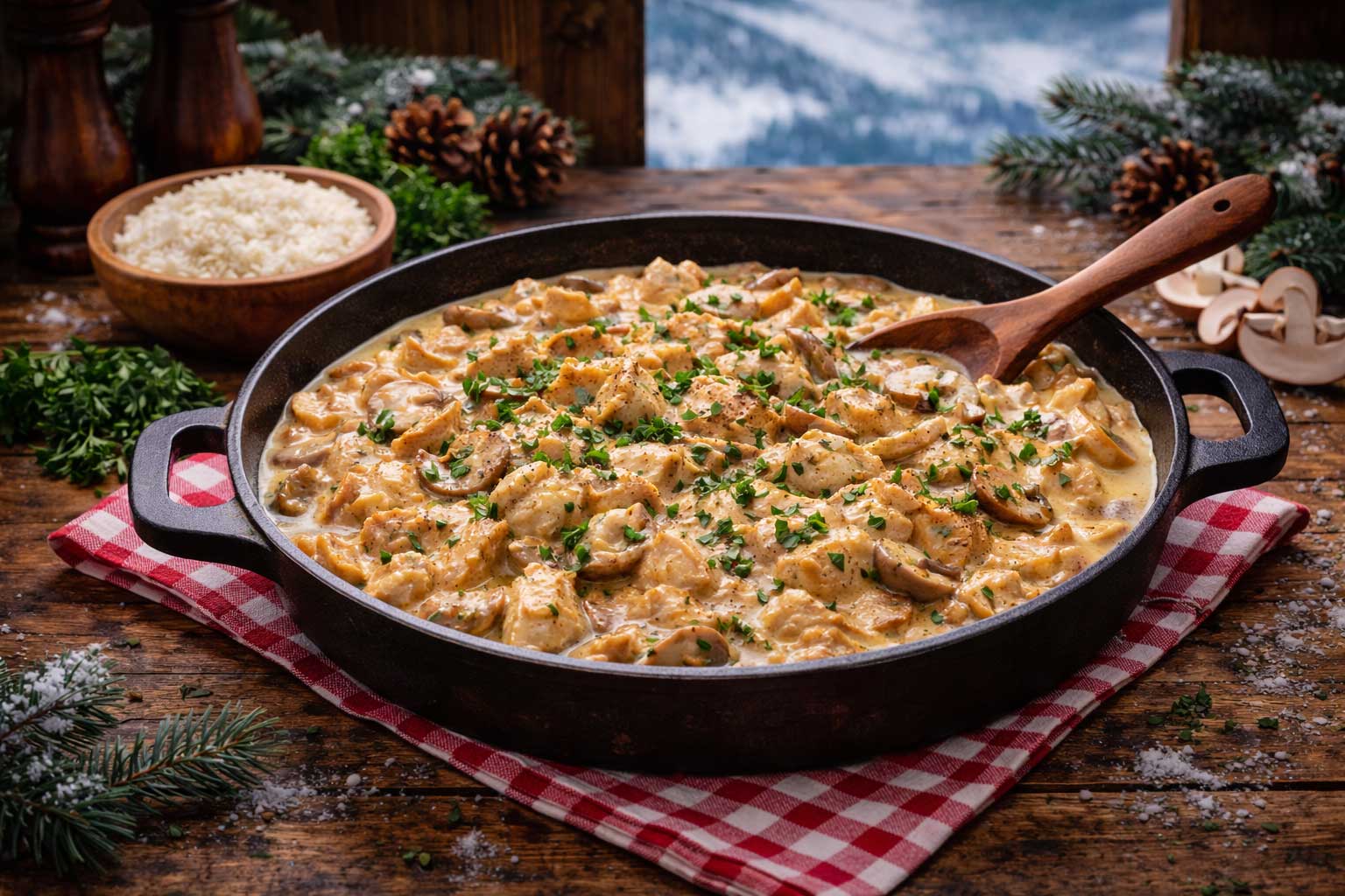 Hähnchen Rahmgeschnetzeltes (kip in romige saus)