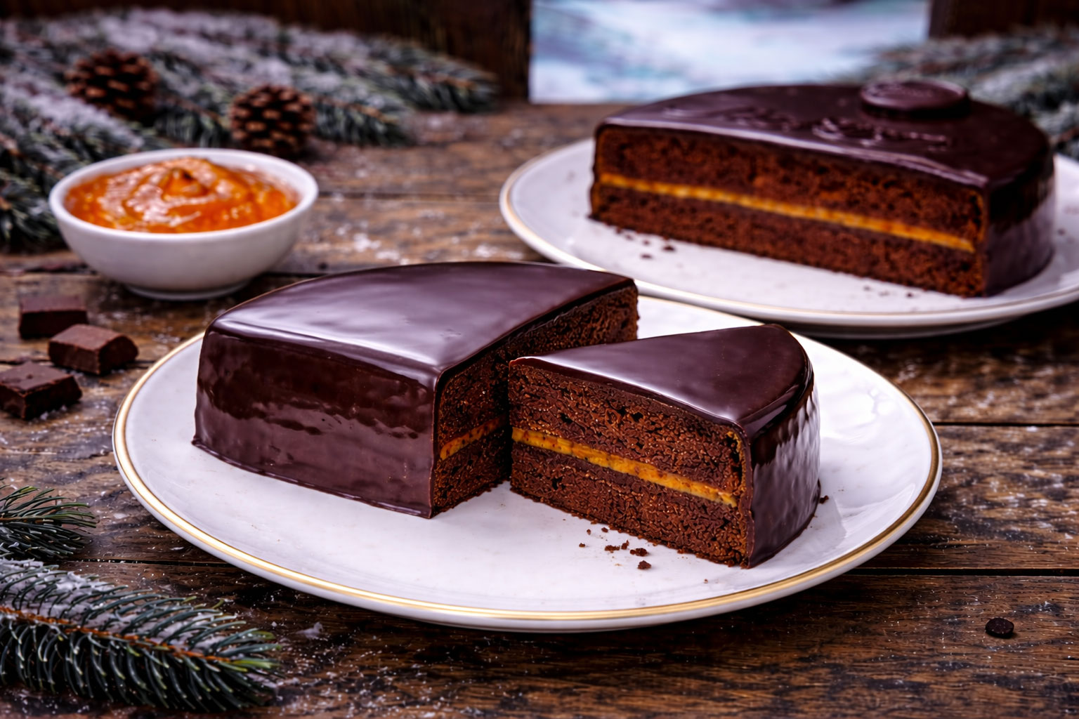 Sachertorte. Stuk voor 5 pers. € 20,00