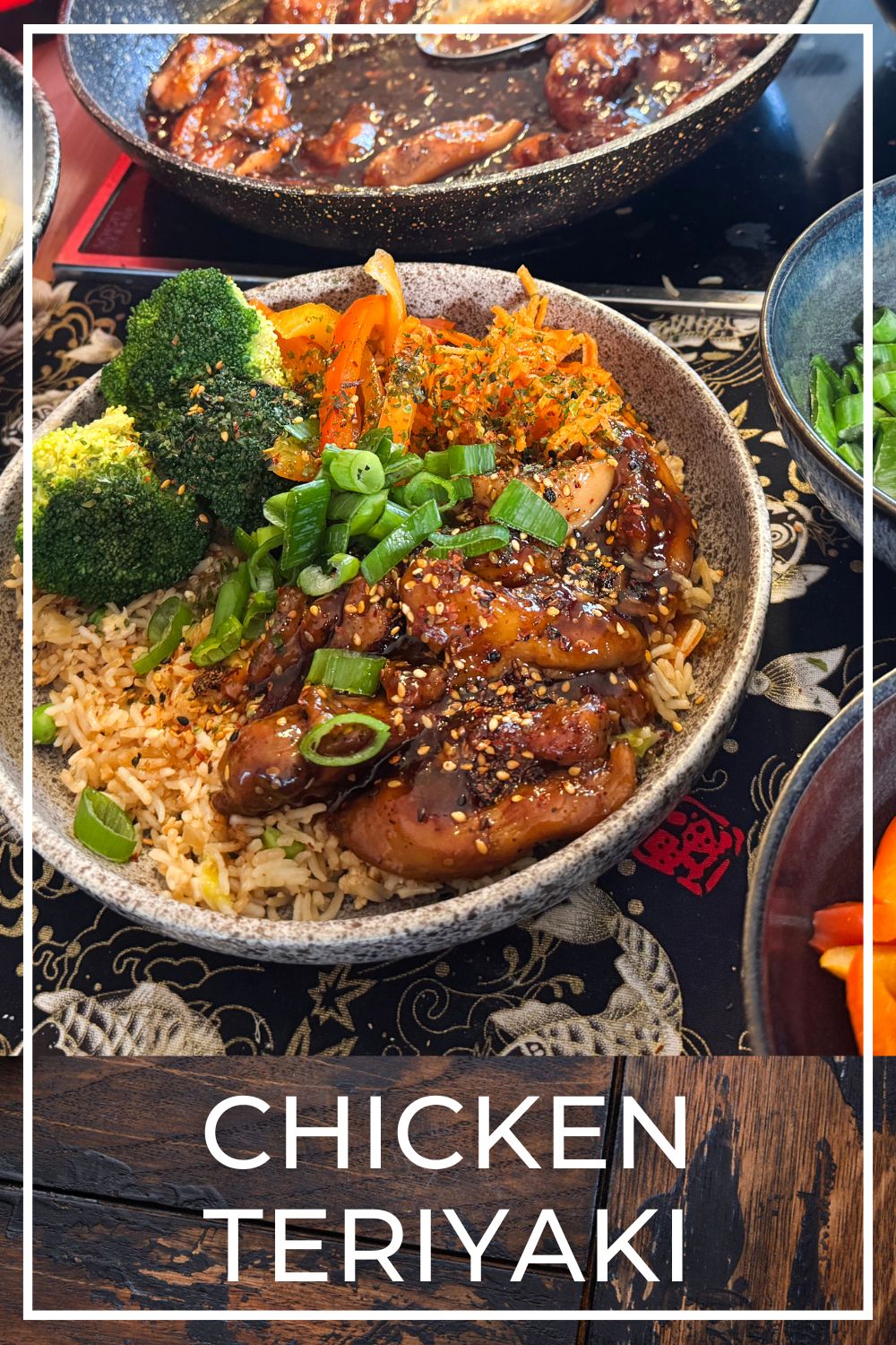 Chicken teriyaki bowl with Japanese fried rice and vegetables