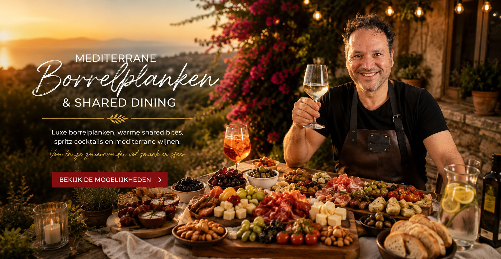 René in de Keuken met mediterrane borreltafel en zomerse aperitivo setting