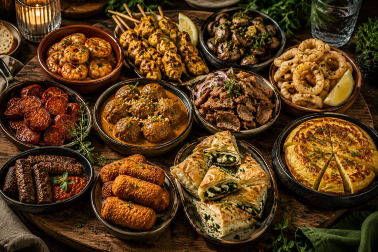 Mediterrane warme shared bites met gambas, kipspiesjes en tapasgerechtjes