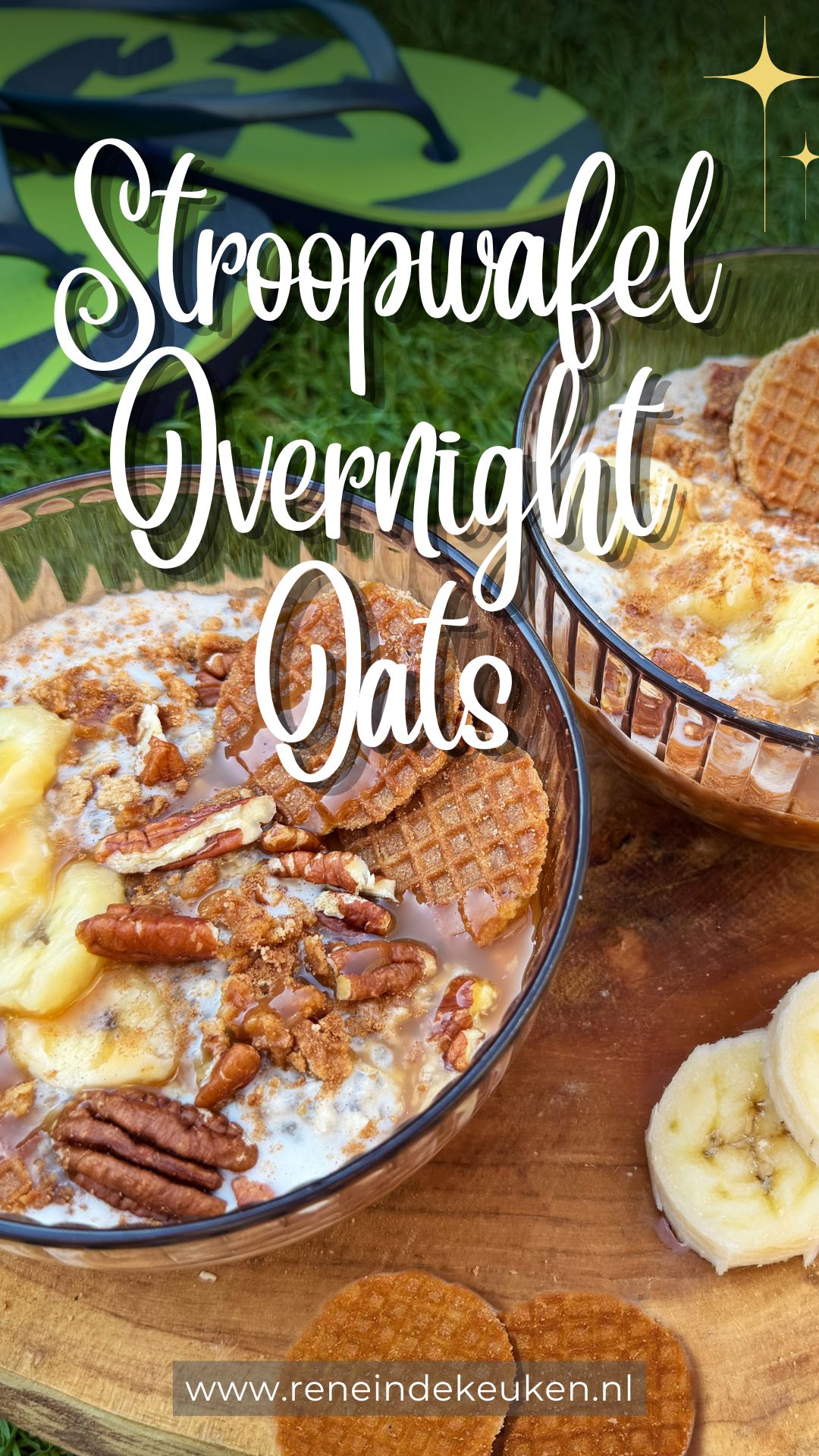 Dutch stroopwafel overnight oats served as an easy outdoor camping breakfas