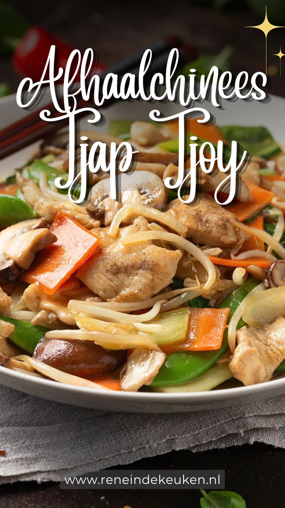 Chinese chop suey with chicken and mixed vegetables in a light sauce