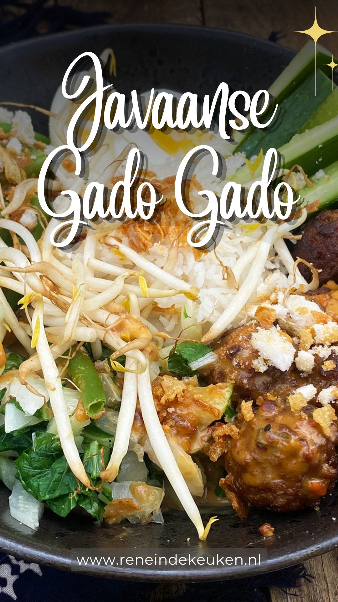 Javanese gado gado with vegetables, egg, rice and Indonesian peanut sauce